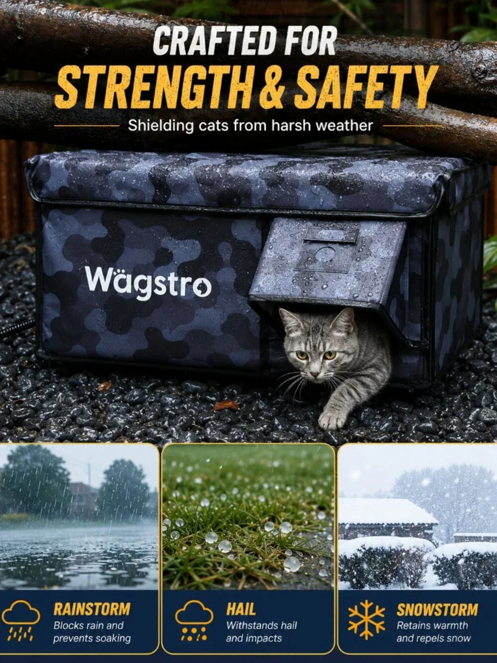 Wagstro Heated Cat Bed Outdoor Waterproof Insulated Shelter Black Camo